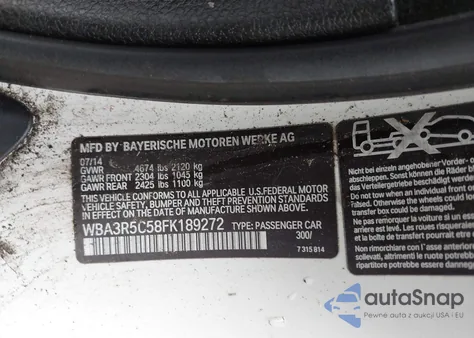 2015 BMW 435I xDrive из США, поврежденный, VIN WBA3R5C58FK189272